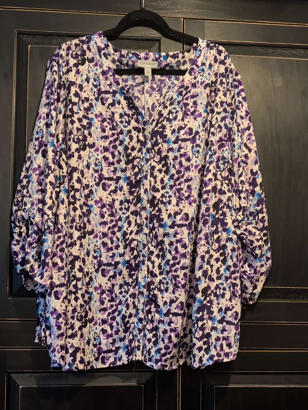 Catherines Purple Multi-Print Button Front Blouse